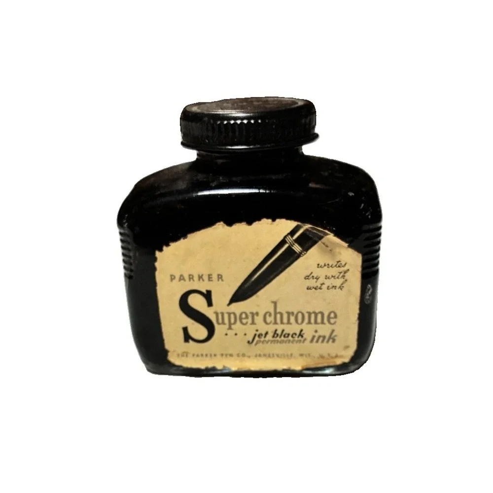 VTG Parker Super Chrome Ink, Jet Black, Glass‎ Bottle-EMPTY.